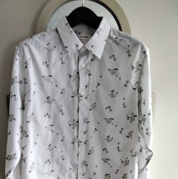 Calvin Klein linen floral pattern button down - Picture 1 of 4